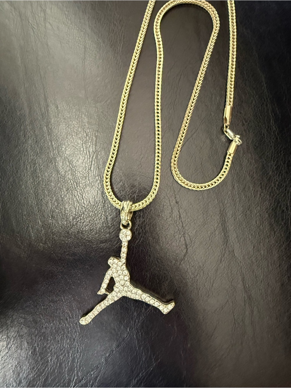 Gold Tone Pavé Jumpman-Style Pendant Necklace - Men's Jewelry